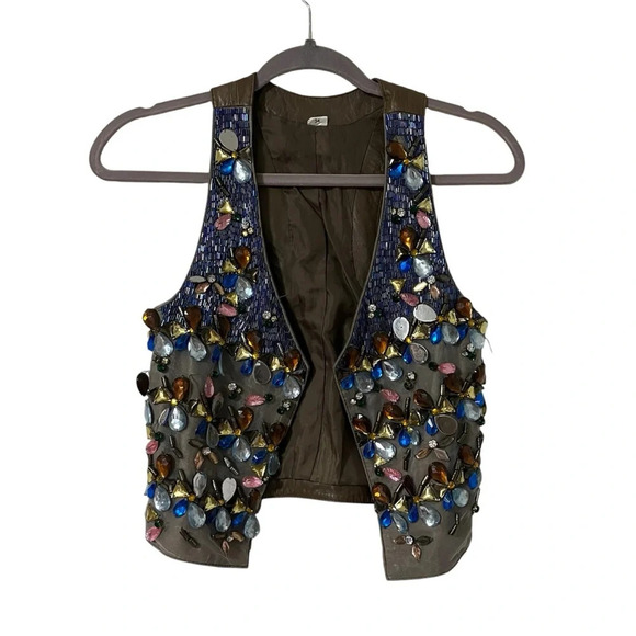 MAKE OFFER Matthew Williamson 2009 Leather beaded sequins jeweled vest small/med - Picture 1 of 8